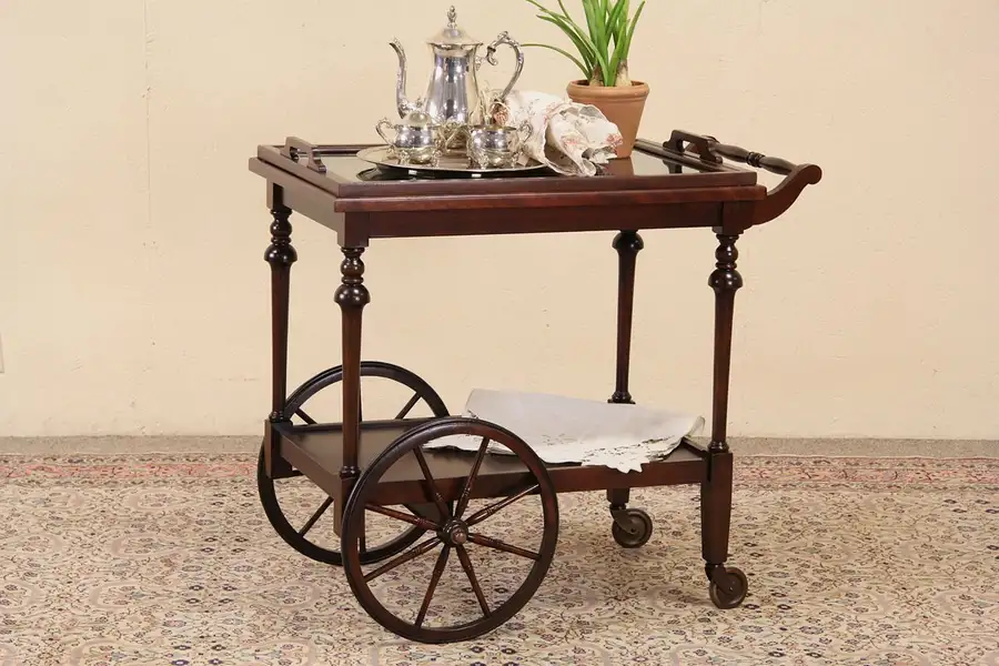 Main image of Tea Cart, Beverage & Dessert Trolley, 1920's Mahogany with Tray