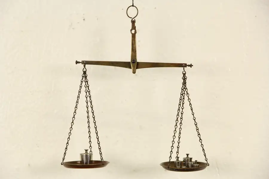 Main image of Portable Antique late 1800's English Brass Hanging Gold Scale