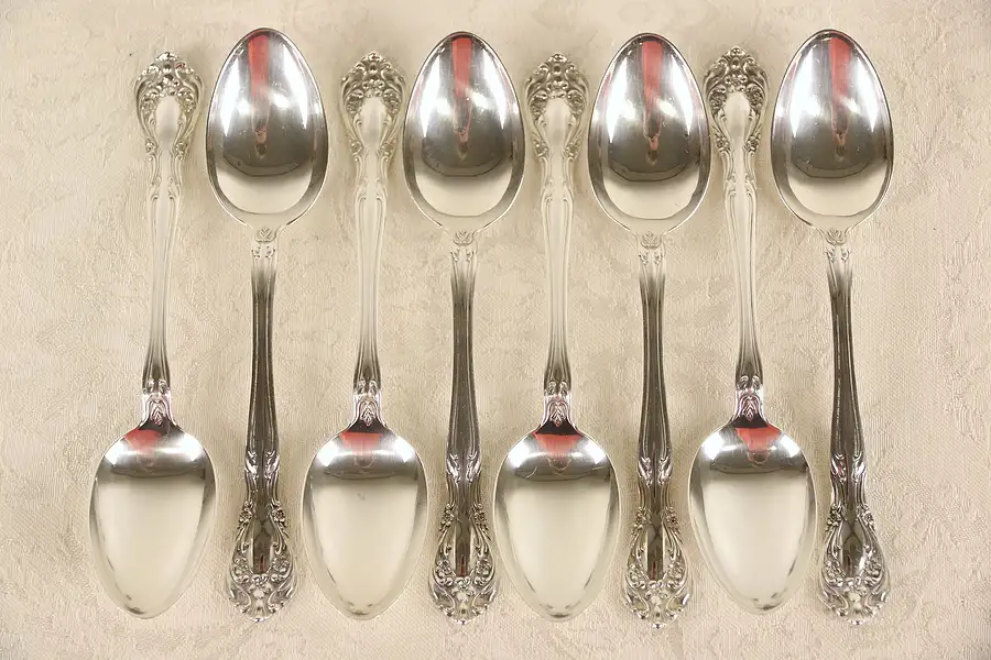 Main image of Chateau Rose Sterling Silver Set of 8 Vintage 6" Teaspoons Signed Alvin