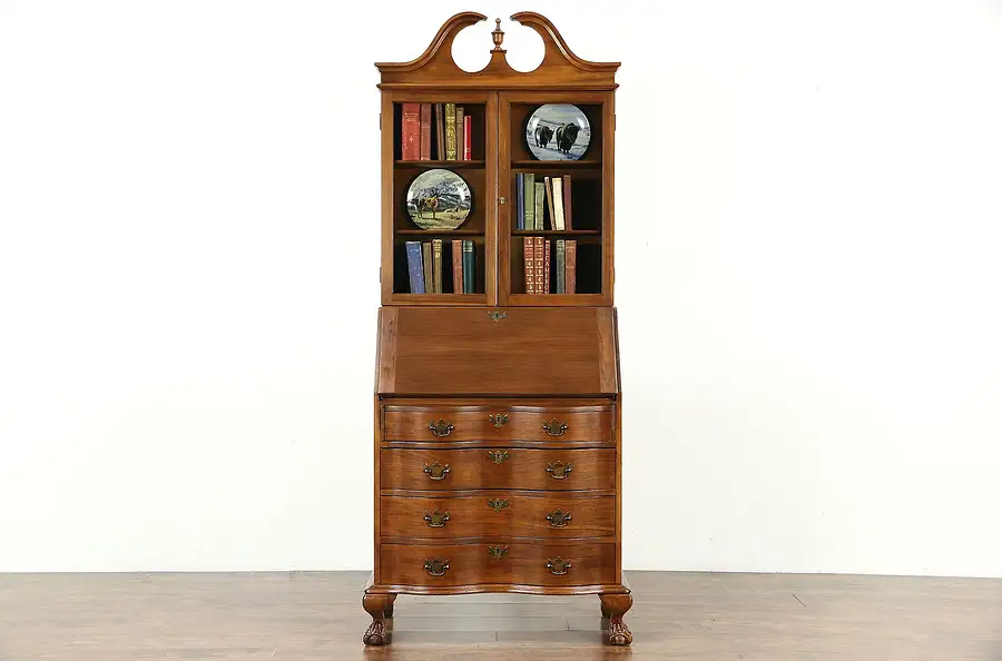 Main image of Traditional 1950 Vintage Secretary Desk, Bookcase Top, Secret Compartments