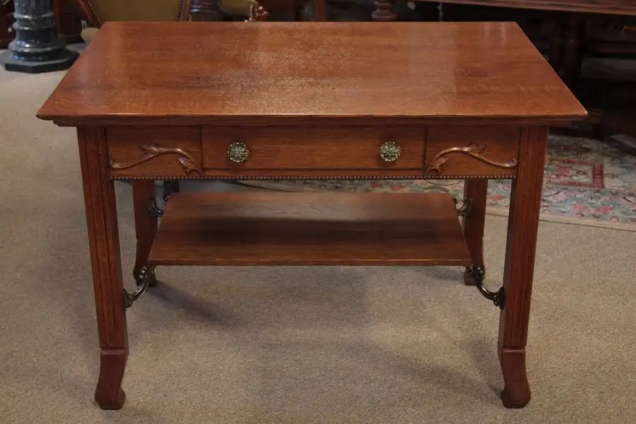 Main image of Antique Oak Library Table or Writing Desk circa 1895