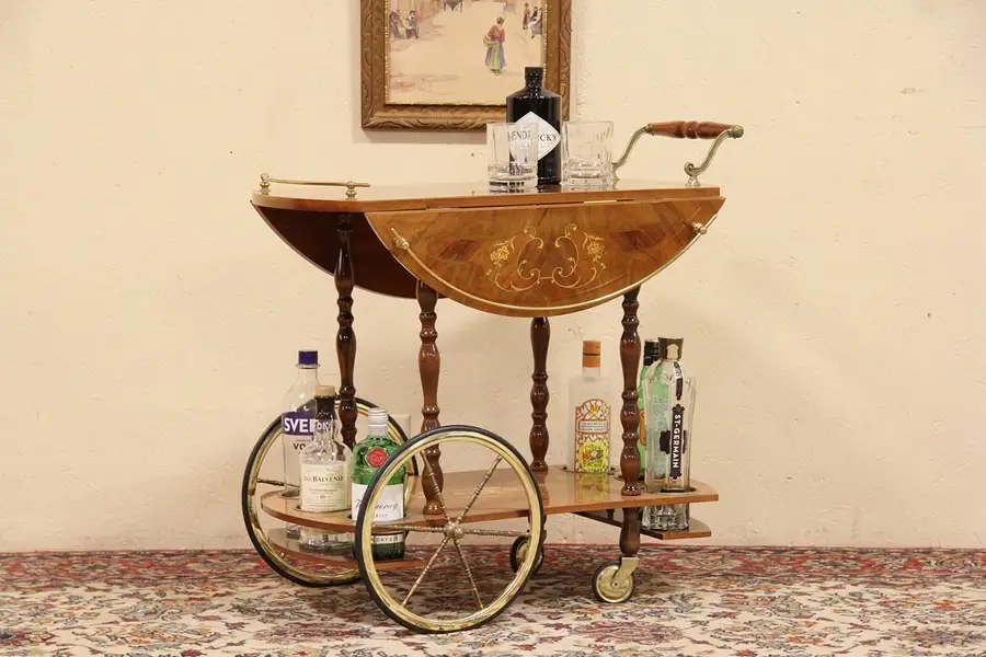 Main image of Italian Marquetry Tea Cart, Beverage or Dessert Trolley