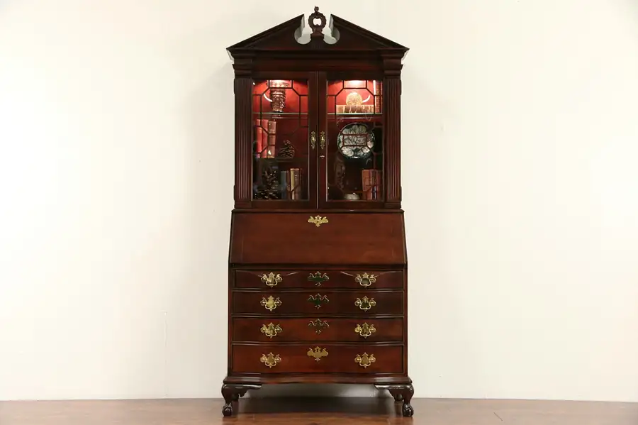 Main image of Jasper Signed Vintage Cherry Secretary Desk & Bookcase, Secret Compartments