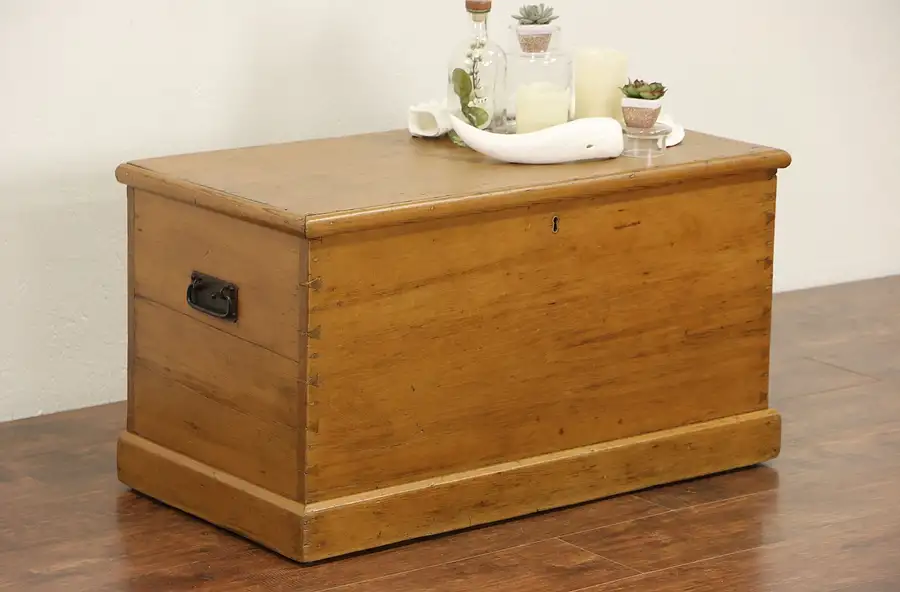 Main image of Country Pine 1850's Antique Trunk, Blanket Chest or Coffee Table