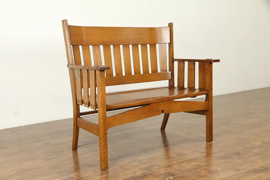 Main image of Arts & Crafts Mission Oak Antique Craftsman Bench or Settee
