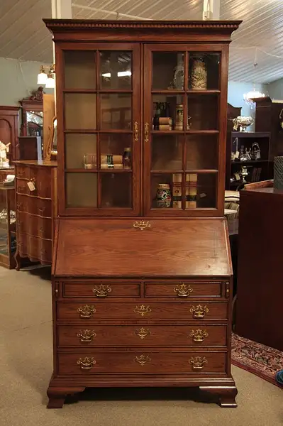 Main image of Century Oak Secretary Desk, Bookcase Top