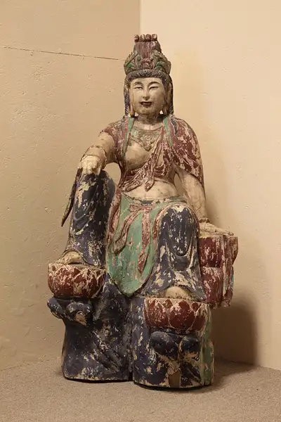 Main image of Thai Temple Wood Sculpture of Divinity on Pedestal