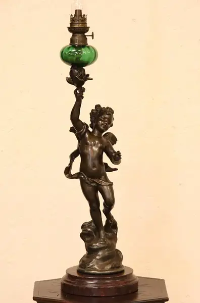 Main image of Moreau Sculpture Antique Oil Newel Lamp