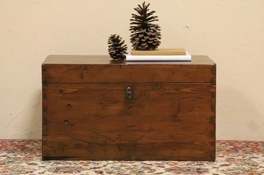 Main image of Country Pine Antique 1850 Immigrant Trunk, Coffee Table