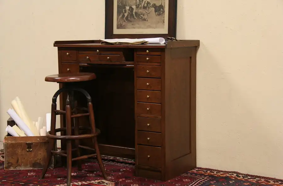 Main image of Watchmaker Workbench, 1930 Oak, 14 Drawers