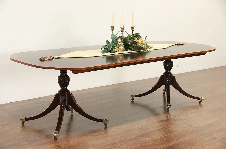 Main image of Baker Charleston Collection Signed Vintage Banded Dining Table, 2 Leaves