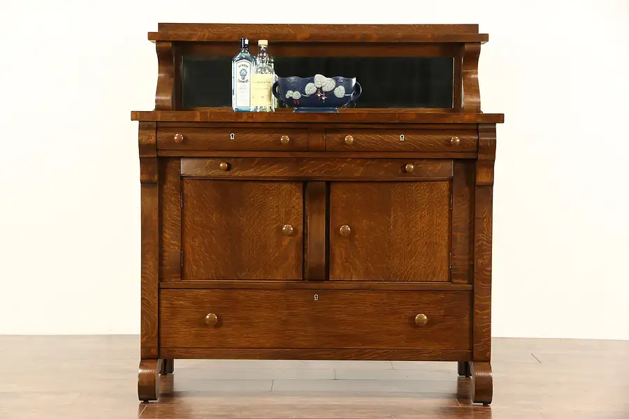 Main image of Oak 1900 Antique Empire Sideboard or Buffet, Beveled Mirror Gallery