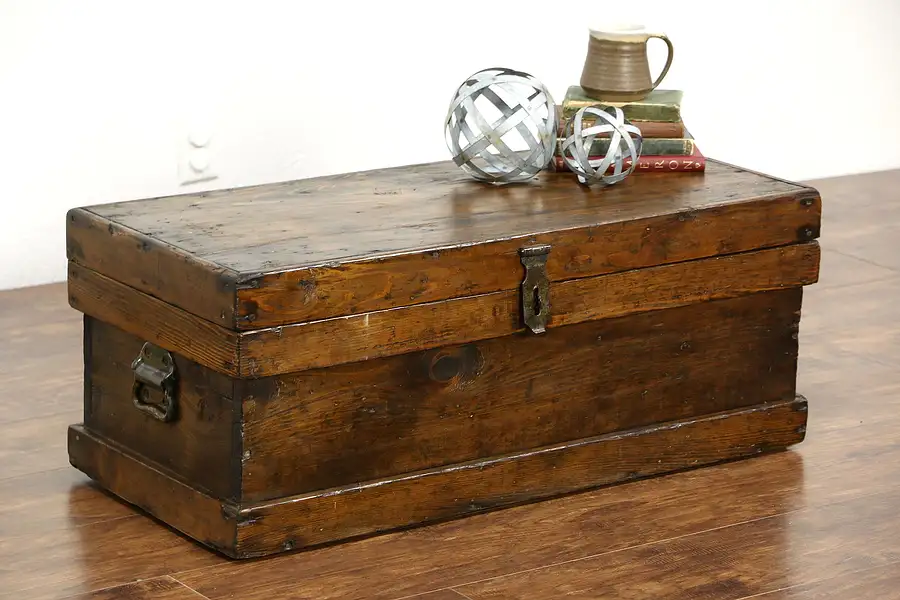 Main image of Rustic Antique Country Pine 1870 Trunk, Carpenter Tool Chest or Coffee Table