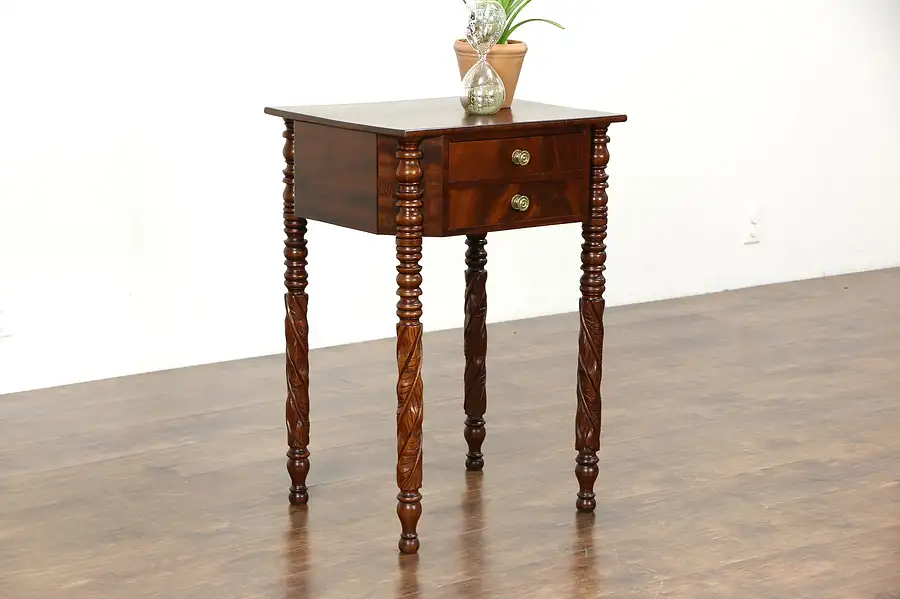 Main image of Empire 1825 Antique Acanthus Carved Mahogany End Table or Nightstand