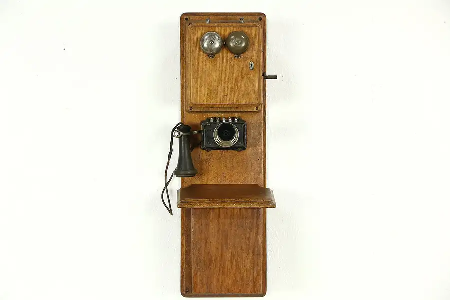 Main image of Oak Antique Crank Large Wall Phone, Stromberg Carlson Telephone Pat. 1896