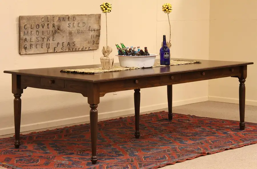 Main image of Oak 8 1/2' Antique Monk's Dining Table, 9 Drawers