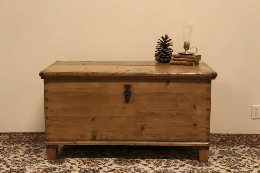 Main image of Country Pine Mid 1800's Antique Trunk, Chest or Coffee Table
