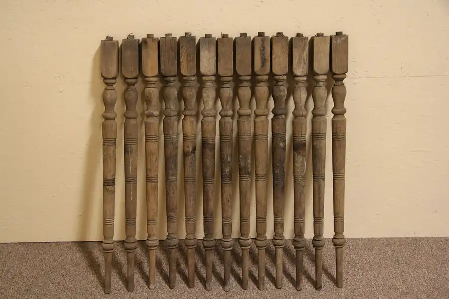 Main image of Set of 13 Oak 1895 Architectural Salvage Railing Spindles