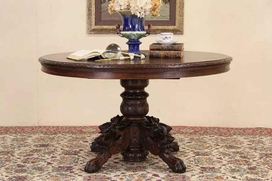 Main image of Oval Carved 1880's Antique Black Forest Breakfast, Dining or Center Table