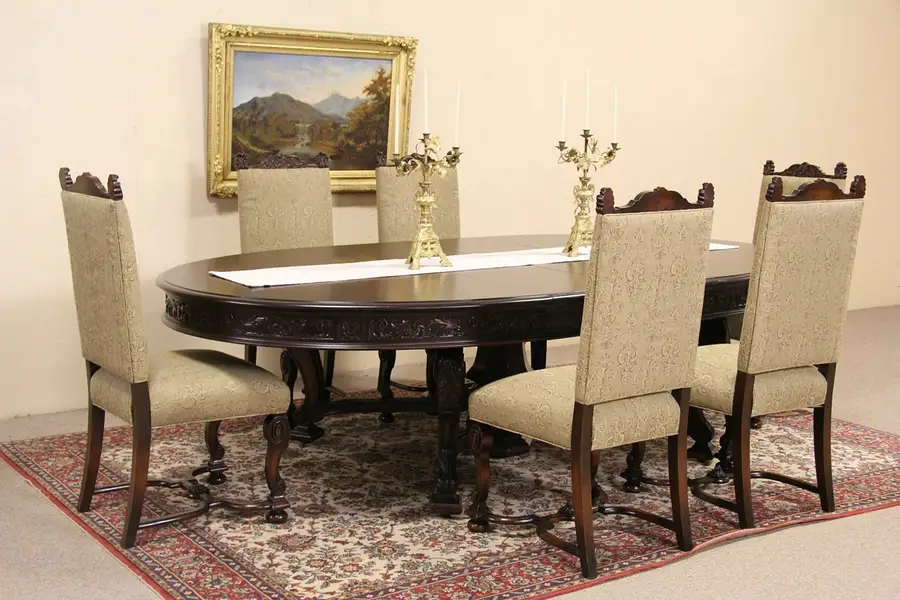 Main image of Renaissance 1925 Carved Dining Set, Table, 6 Chairs