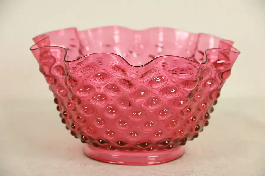 Main image of Cranberry Hobnail Art Glass Victorian Style Lamp Shade, 4" Gas Fitter