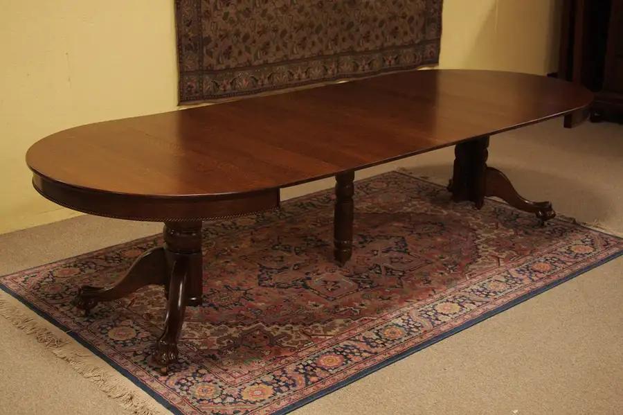 Main image of Round 4' Oak Dining Table, Claw Feet 10' Long