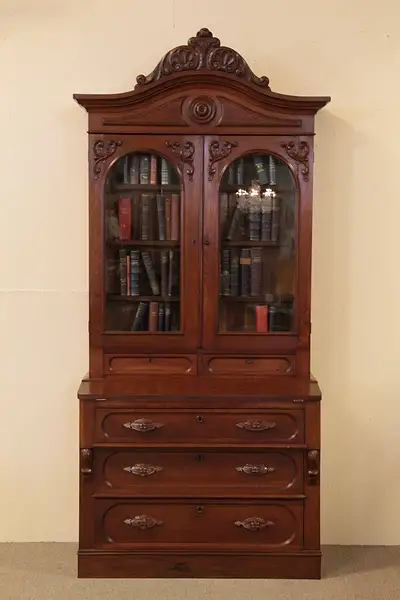 Main image of Victorian Antique Secretary Desk, Bookcase Top