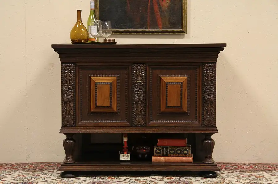 Main image of Dutch Carved 1910 Oak & Rosewood Sideboard Server
