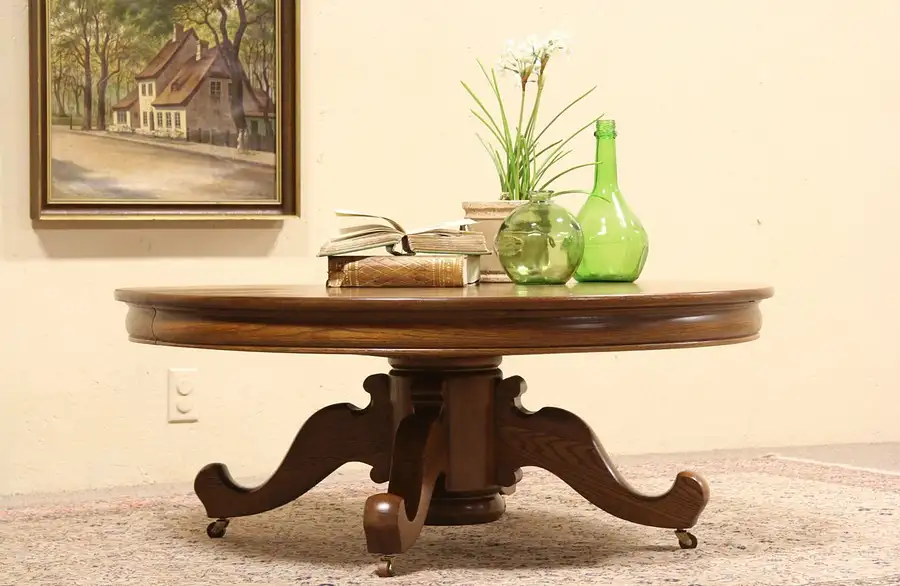 Main image of Round Oak Antique Coffee or Cocktail Table