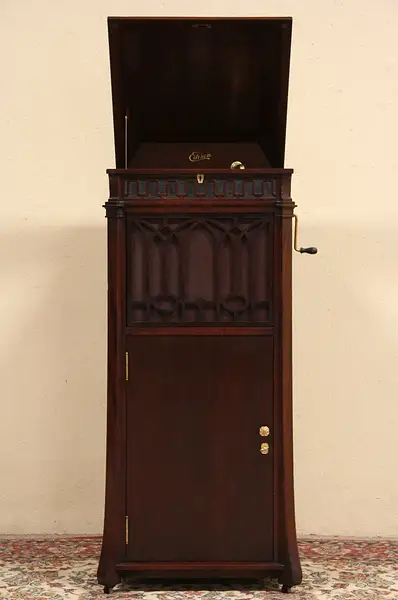 Main image of Edison C250 Diamond Disc Mahogany Antique Phonograph & Records