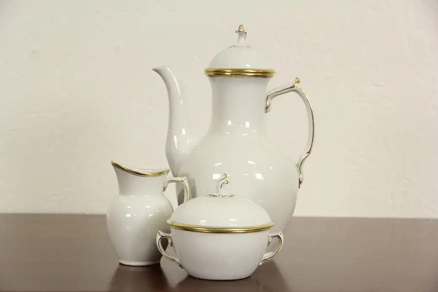 Main image of Royal Copenhagen Denmark Signed Gold China Coffee Set, Creamer & Sugar