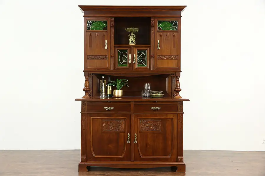 Main image of Austrian 1900 Antique Art Nouveau Sideboard, Server & China Cabinet, Back Bar