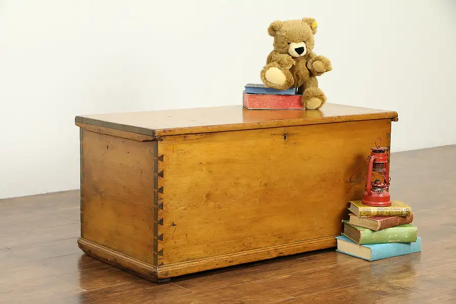 Main image of Country Pine Antique Trunk or Blanket Chest, Coffee Table