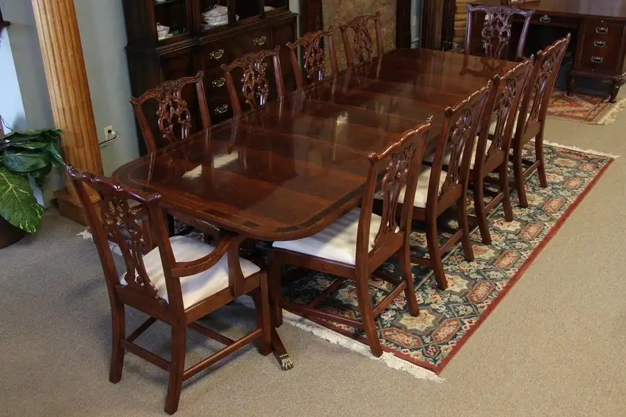 Main image of Georgian Mahogany Dining Set, 10 Chairs Banded Table