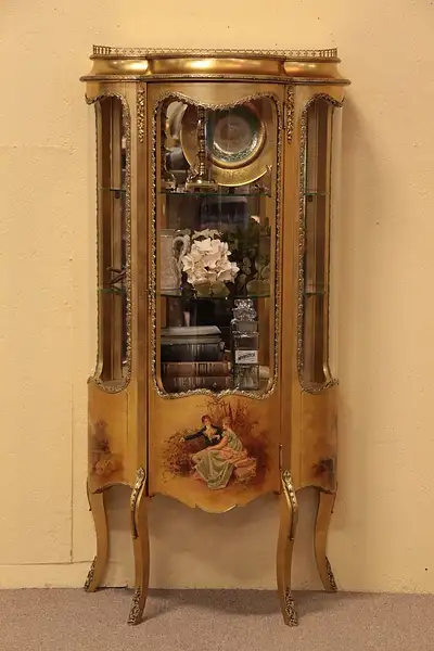 Main image of Curved Glass Vernis Martin Vitrine Curio Cabinet