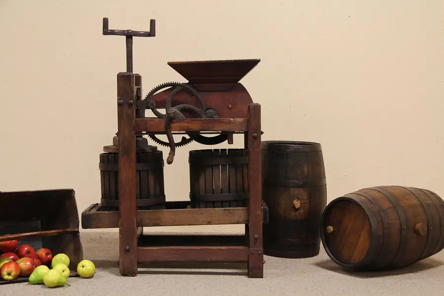 Main image of Wine or Cider Antique Press & Barrels