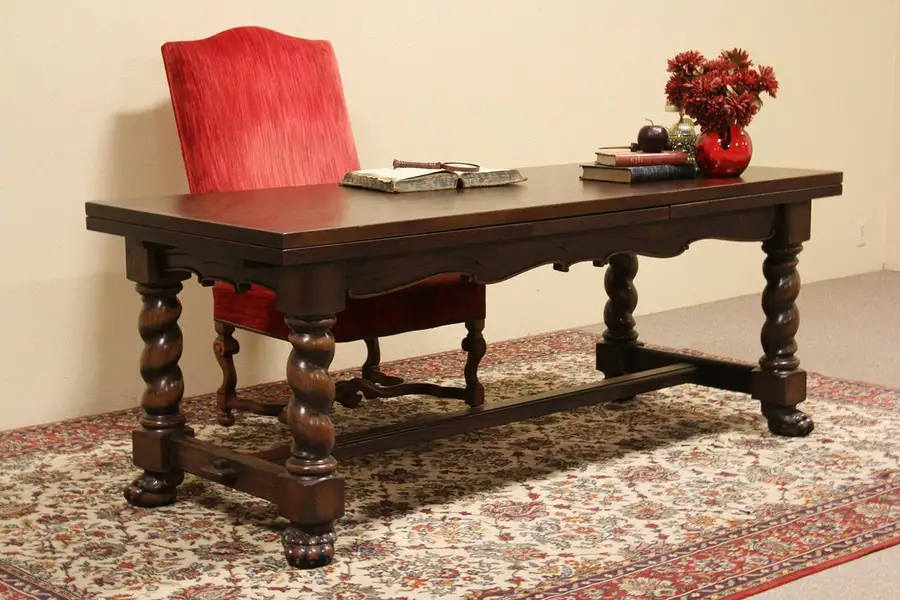 Main image of Oak Antique Carved 1910 Library, Dining or Hall Table