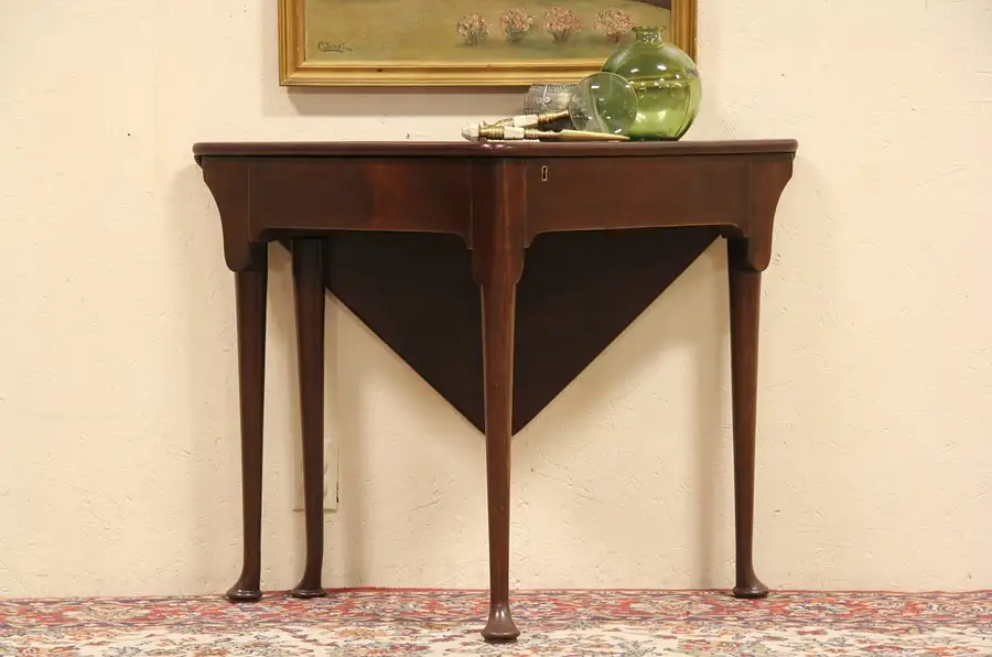 Main image of English 1890 Antique Handkerchief Game Table, Secret Compartment