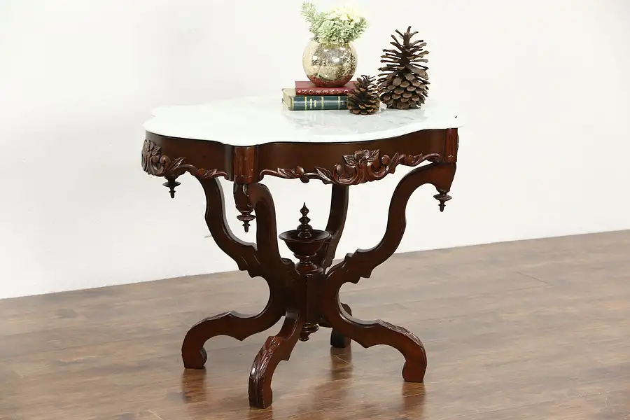Main image of Victorian Antique Marble Turtle Top 1850's Lamp or Center Table