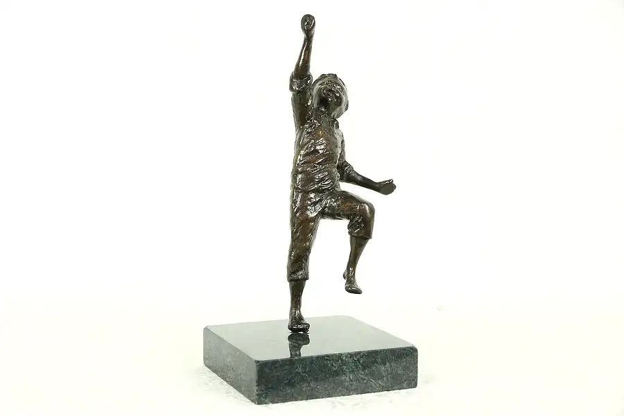 Main image of Bronze Vintage Sculpture of a Running Boy, Marble Base