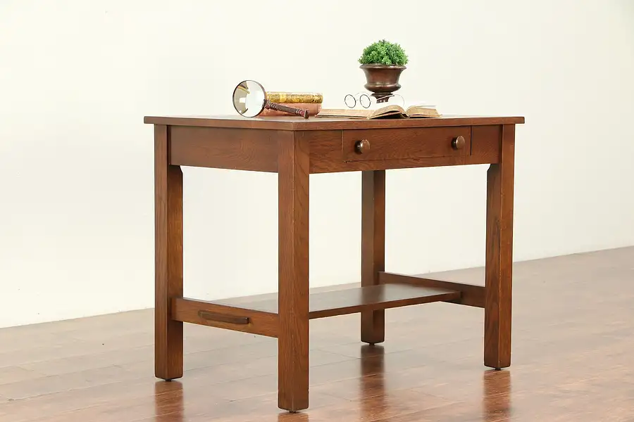 Main image of Arts & Crafts Mission Oak Antique 1910 Craftsman Library Table or Desk