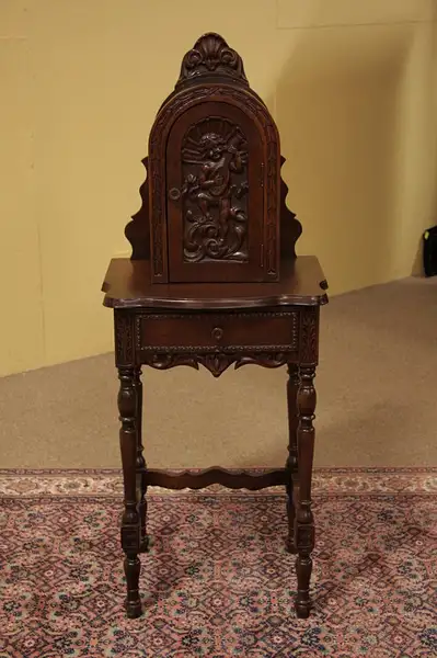 Main image of Carved Antique Telephone Stand, Musical Cherub