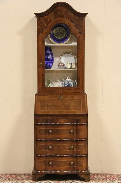 Main image of Narrow Vintage Secretary Desk, Curio Display Top