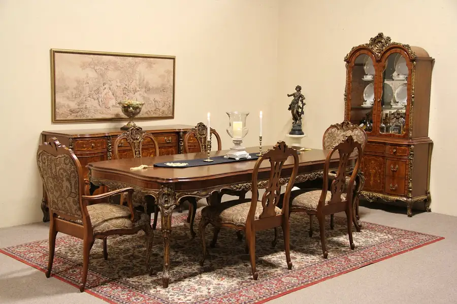 Main image of Carved 1940's Vintage Carved 9 Pc.Dining Set