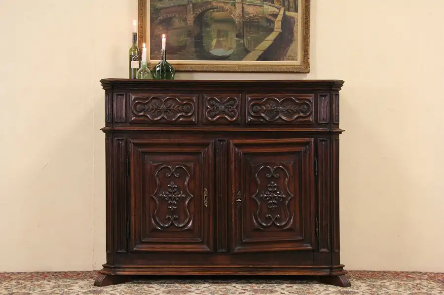 Main image of Carved Fruitwood 1700's Antique Country French Provincial Sideboard or Buffet