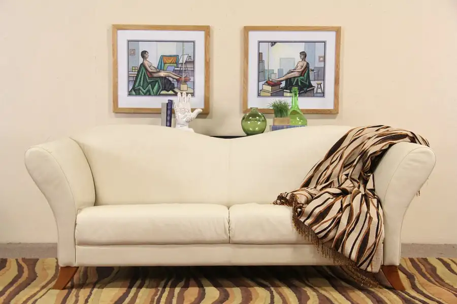 Main image of Leather Vintage Sculpted Scandinavian Sofa