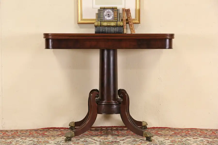 Main image of English Regency 1840's Antique Mahogany Flip Top Console or Game Table