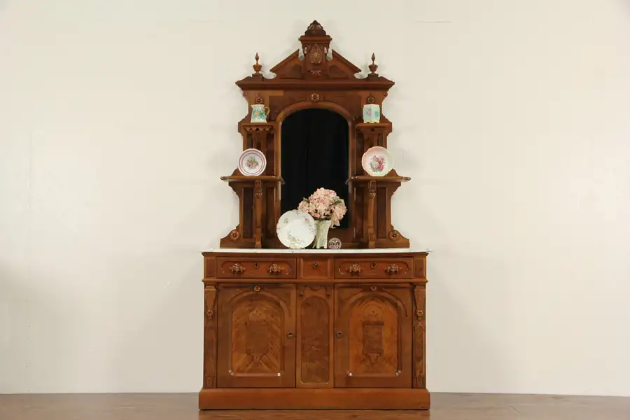 Main image of Victorian Renaissance Marble Top 1870 Antique Sideboard, Server or Buffet