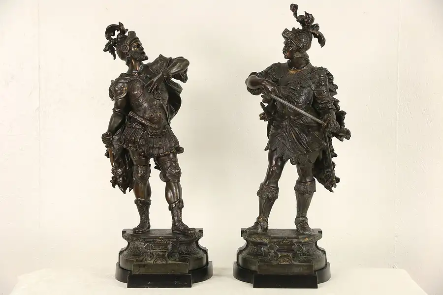 Main image of Pair of Renaissance Sculptures 1880 Antique Victorian Cavalier Statues