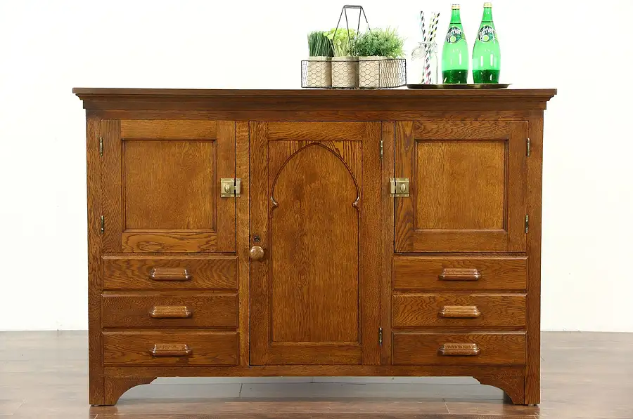 Main image of Gothic Carved 1890 Antique Oak Sideboard Cabinet or TV Console